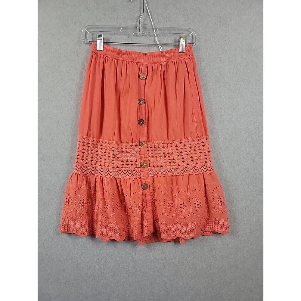 NAOo Nation Ak Outfits 100% Cotton Salmon Floral Eyelet Peasant Skirt Womens Med